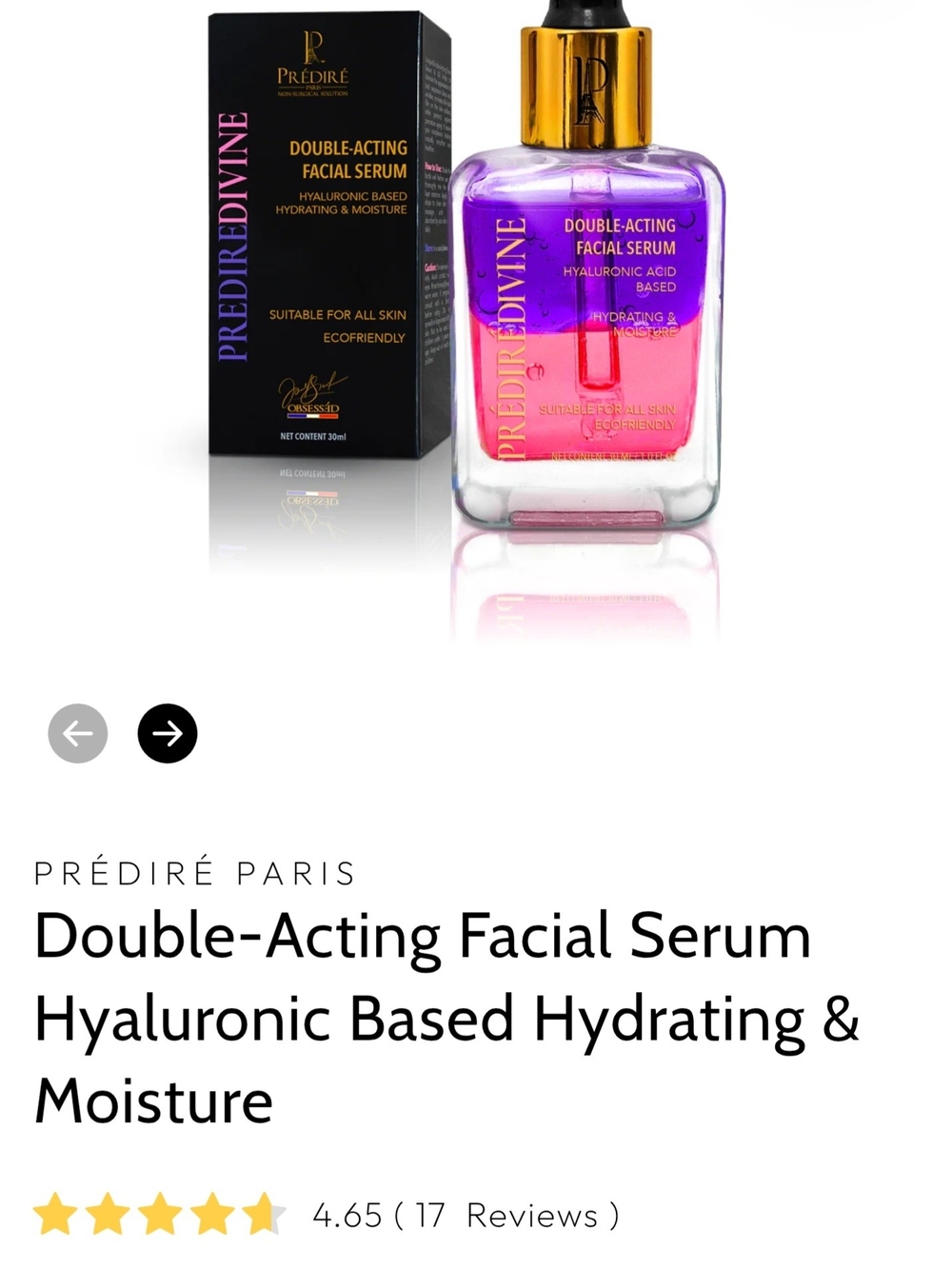 Prédiré Paris Hyaluronic Acid Based Hydrating Double-Acting Serum